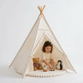 Kids Cotton Teepee Tent with Pom-Pom Trim — 1.35m With Mat