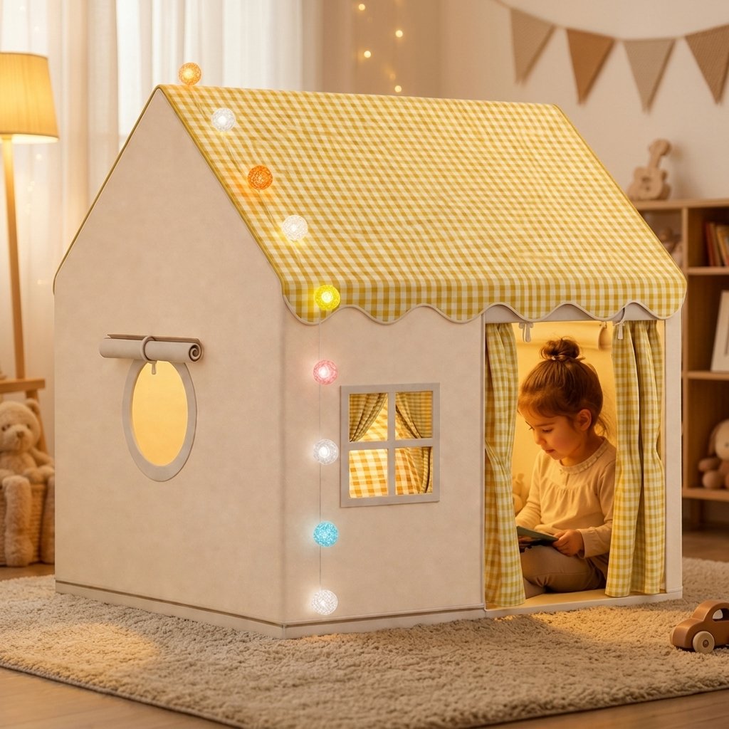 Kids Indoor Playhouse Tent with Lights — Yellow