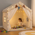 Kids Play Tent with Lights and Mat — Beige