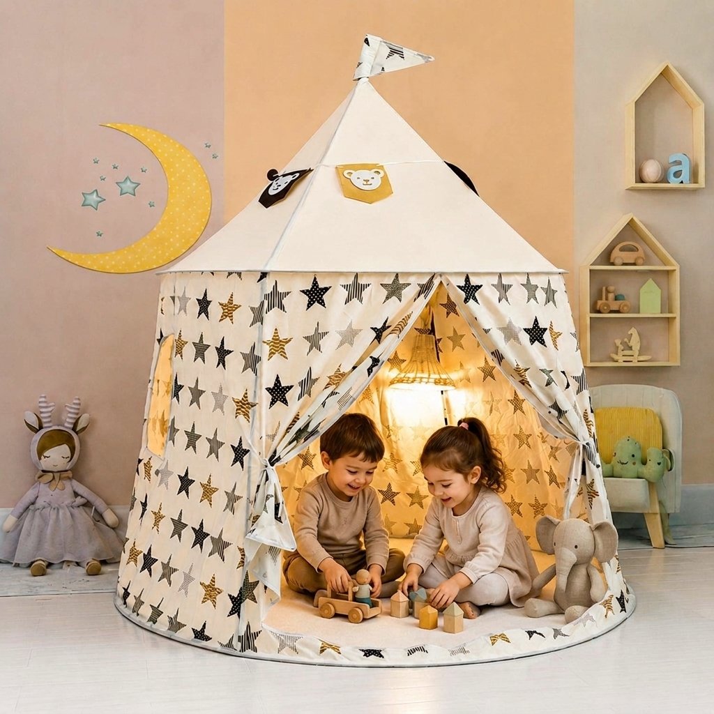 Kids Star Print Indoor Play Tent — White Star
