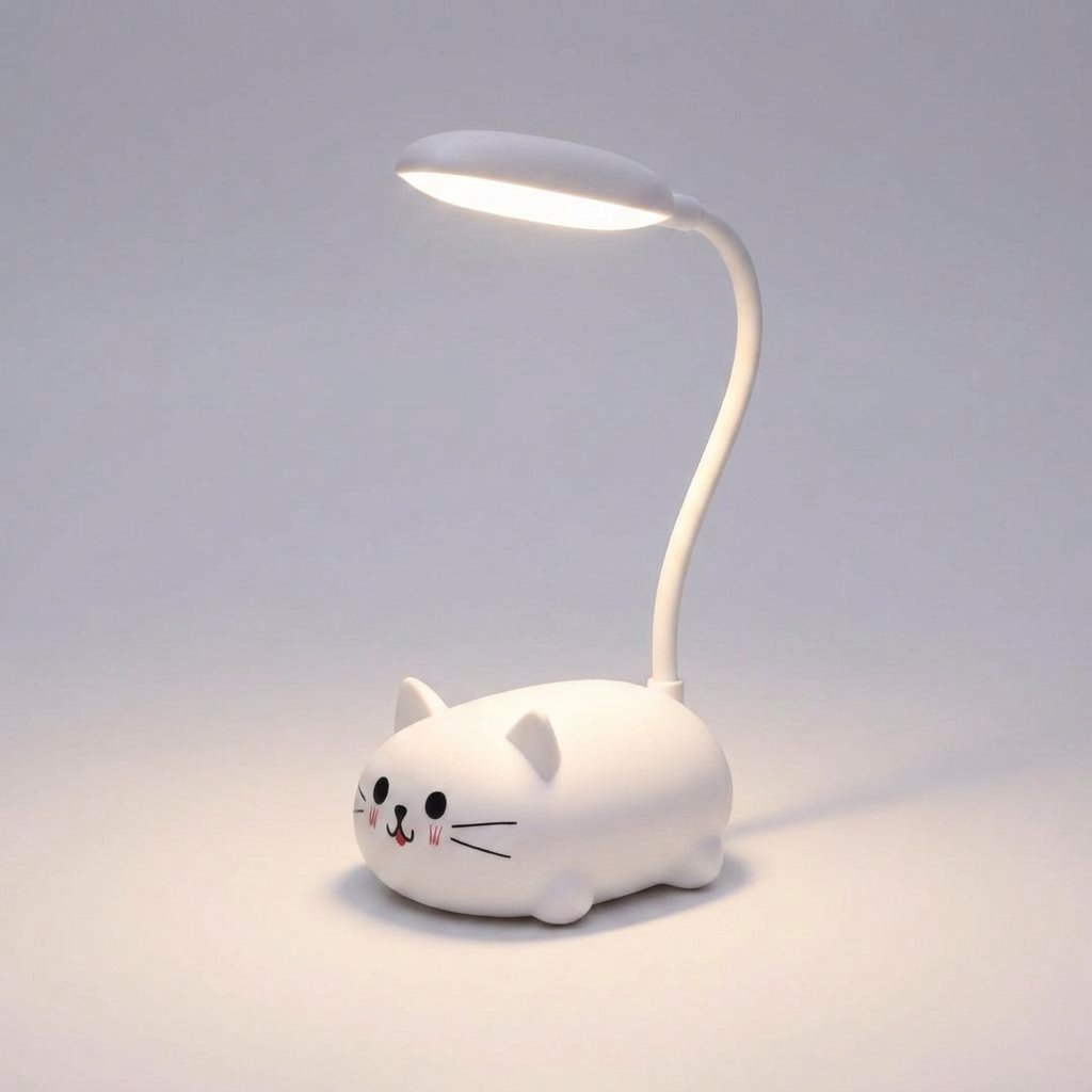 LED Desk Lamp with Flexible Neck and Cat Design – USB Powered in White, Pink, Blue or Green — White