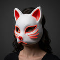 LED Kitsune Fox Mask with EL Wire Glow and Japanese Demon Design — Red