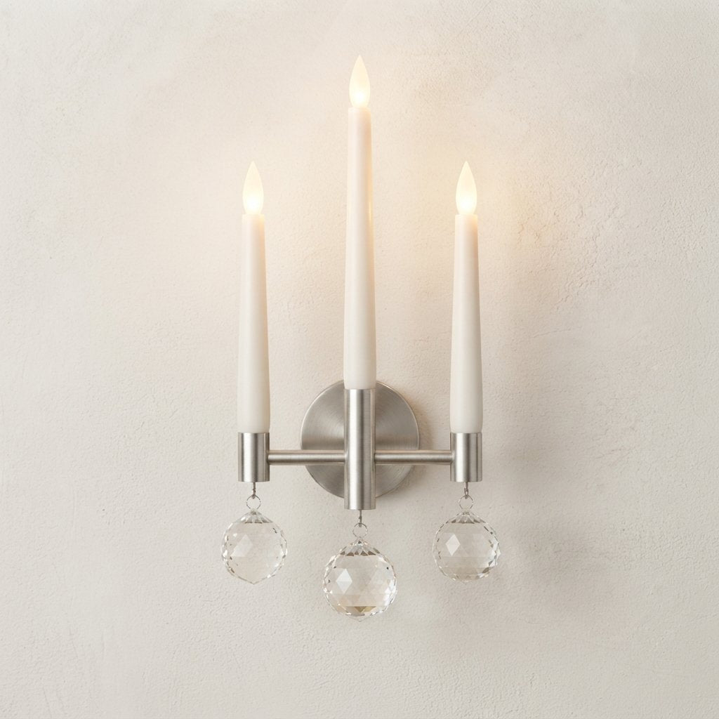 LED Tree Candles with Crystal Pendant — Silver