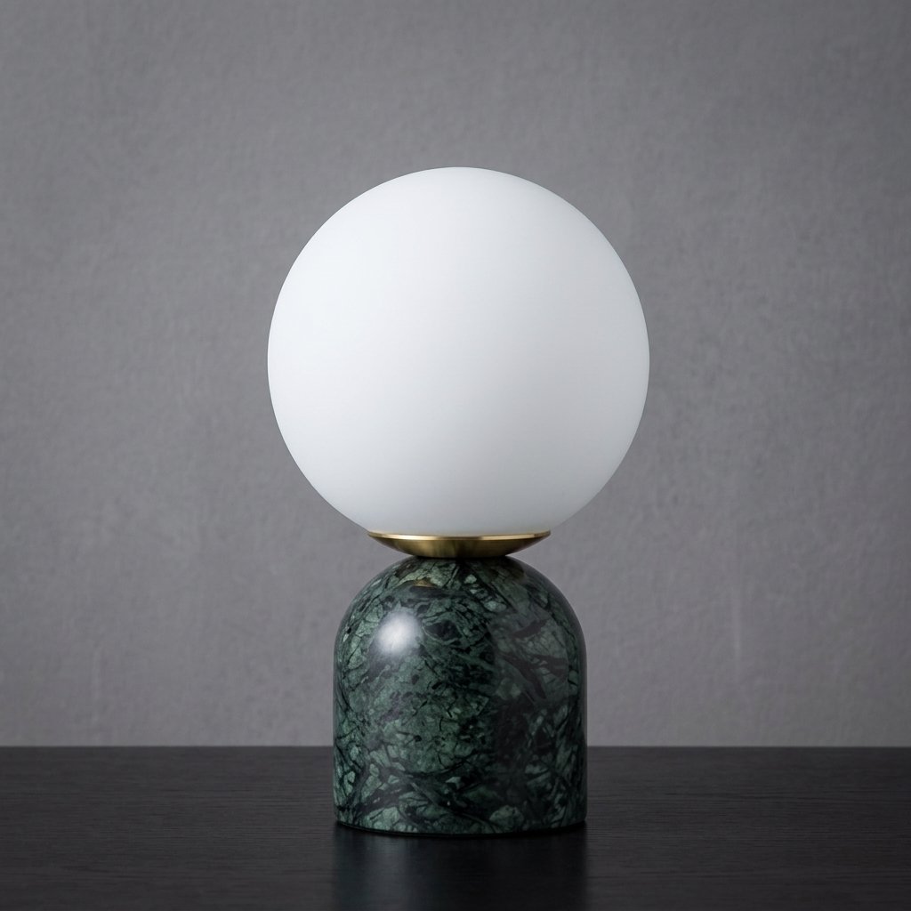 Marble Dome Table Lamp with Frosted Glass Globe Shade — Dark Green