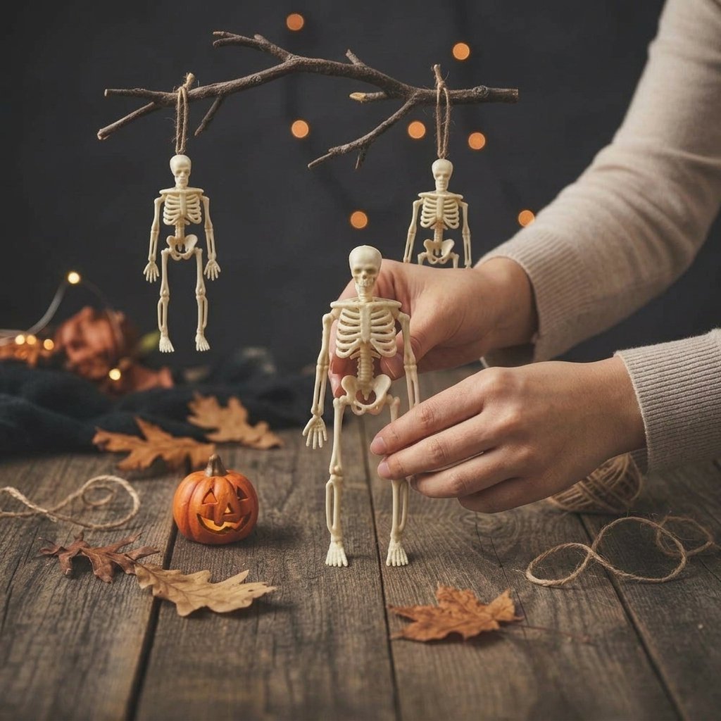 Mini Poseable Skeleton Figures for Halloween Decor — 6-Pack