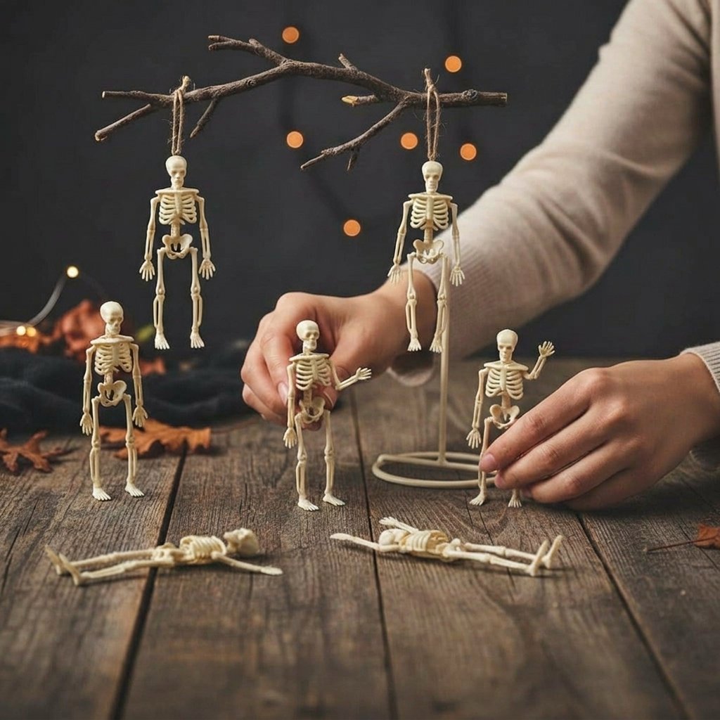 Mini Skeleton Figures for Halloween Decorations – Hanging and Tabletop Party Décor, 6-Pack or 12-Pack — 6-Pack