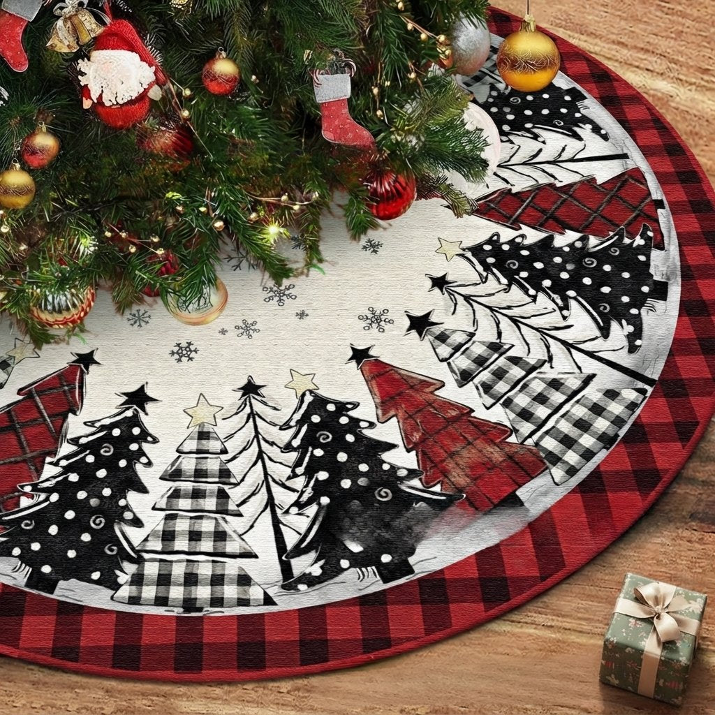 Patchwork Christmas Tree Skirt, Buffalo Check — 91.44 cm / 36 in Round