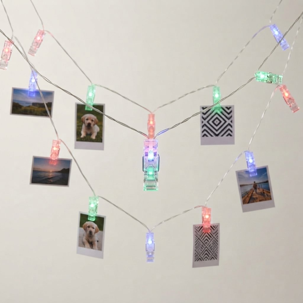 Photo Clip String Lights with Pegs — Coloured