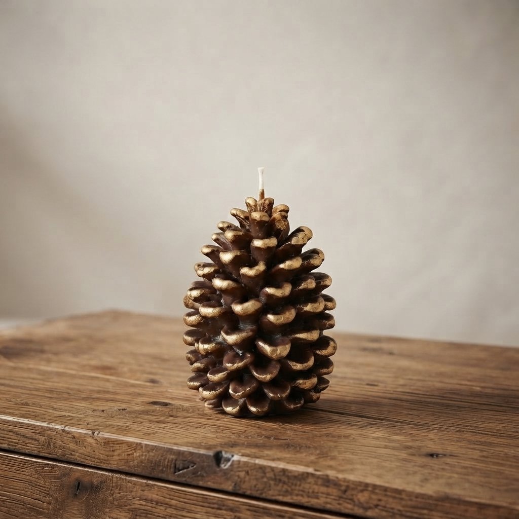 Pine Cone LED Candle with Golden Detail — Default