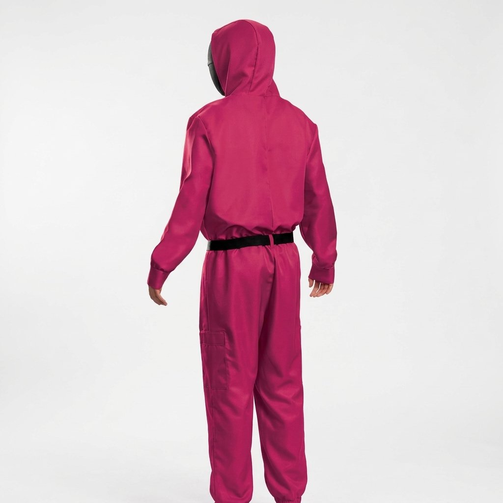 Pink Hooded Jumpsuit Costume with Belt and Geometric Mask – Adult and Children's Sizes — Triangle Mask