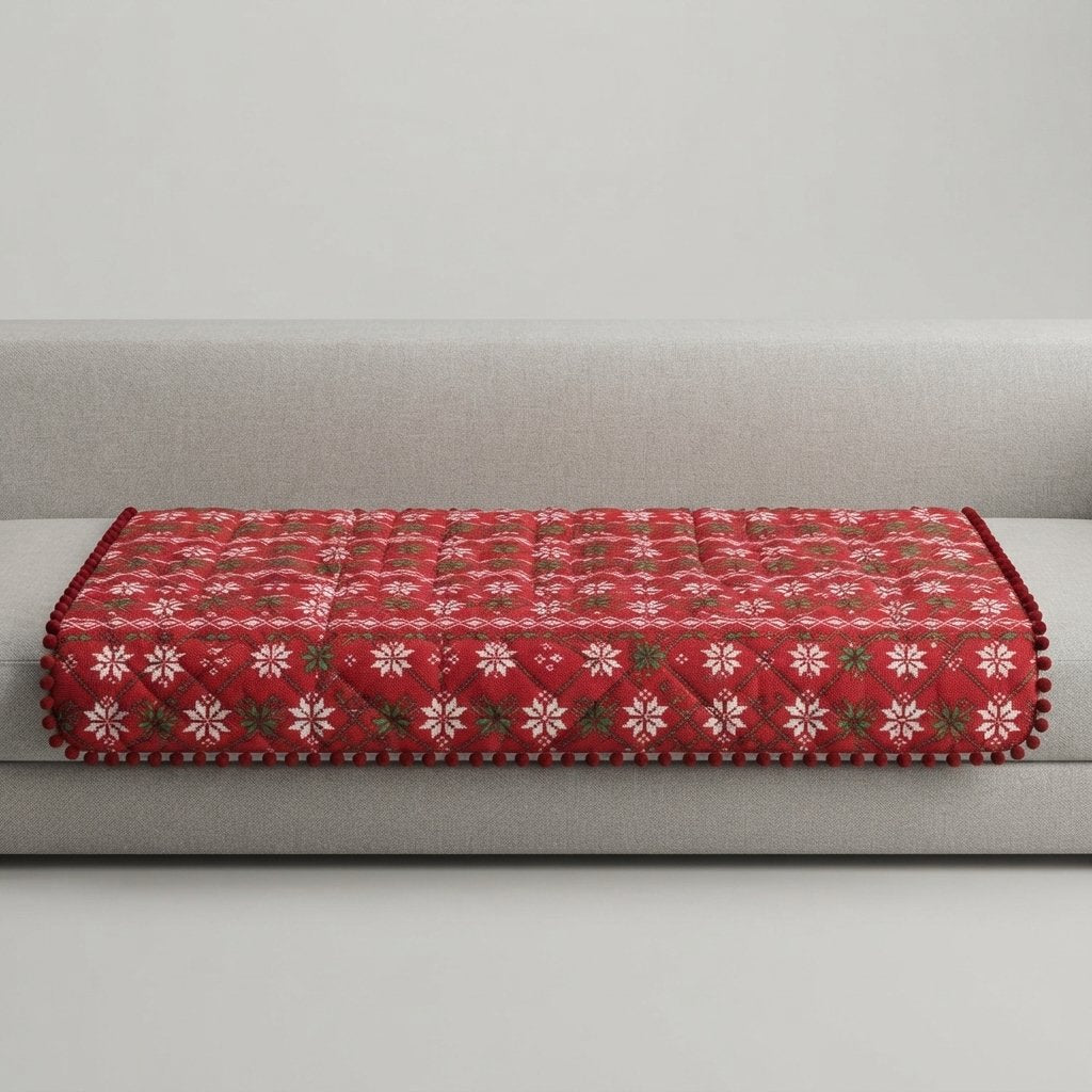 Quilted Snowflake Sofa Seat Cover — Festive Red