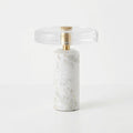 Rechargeable marble table lamp with frosted glass shade and brass detail — White