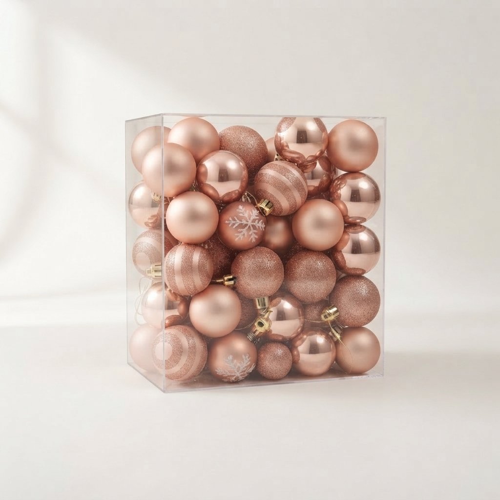 Red & Gold Christmas Baubles, Set of 50 — Rose Gold