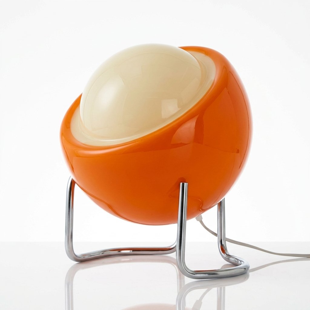 Retro Bauhaus Globe Table Lamp with Chrome Stand – Glass Shade — Orange