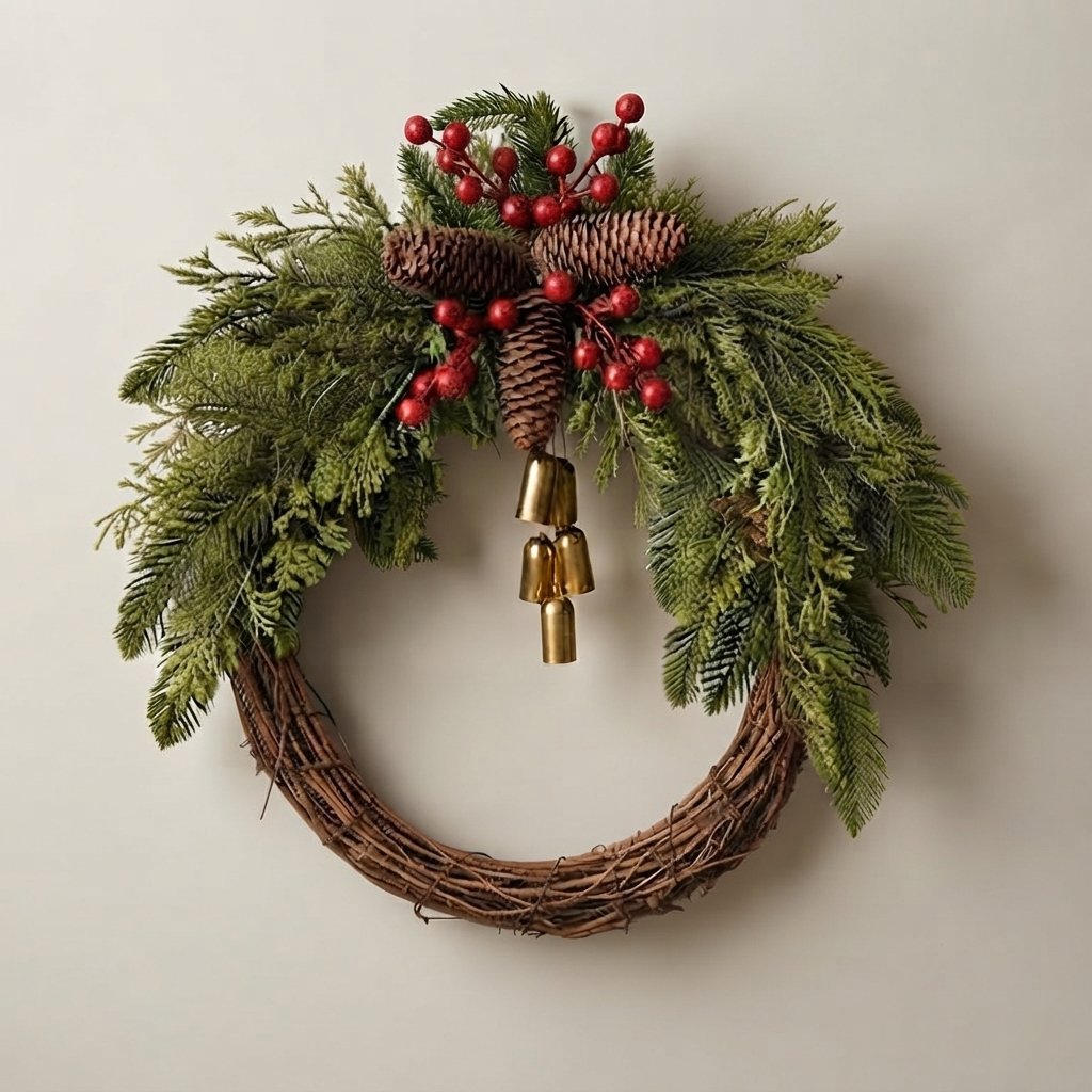 Rustic Christmas Wreath with Golden Bells — Default