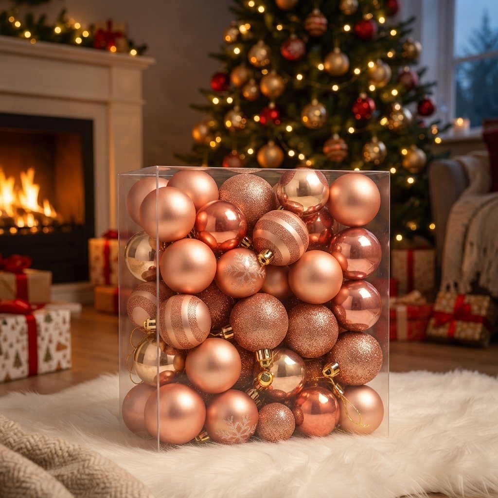 Shatterproof Christmas Baubles Set of 50 — Rose Gold