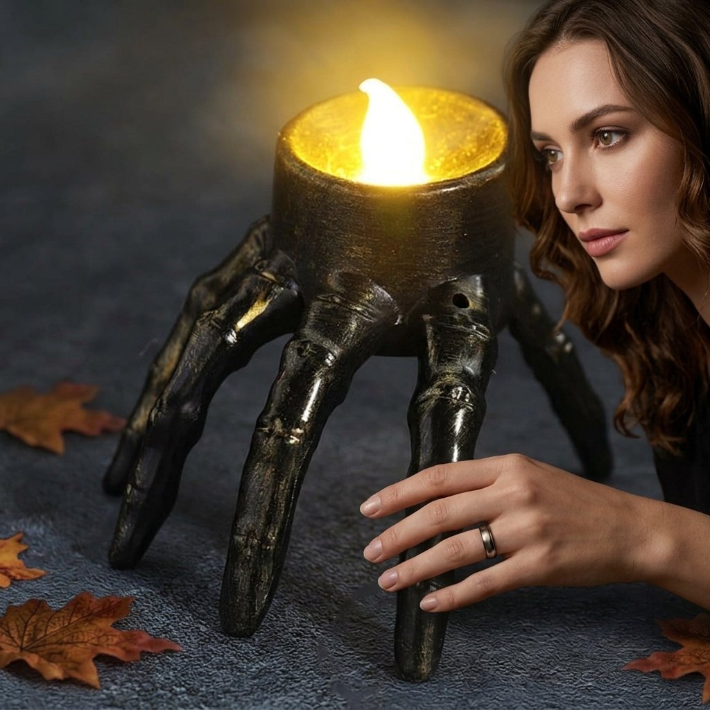 Skeleton Hand LED Candle Holder, Halloween Resin Decor — Finger Candle