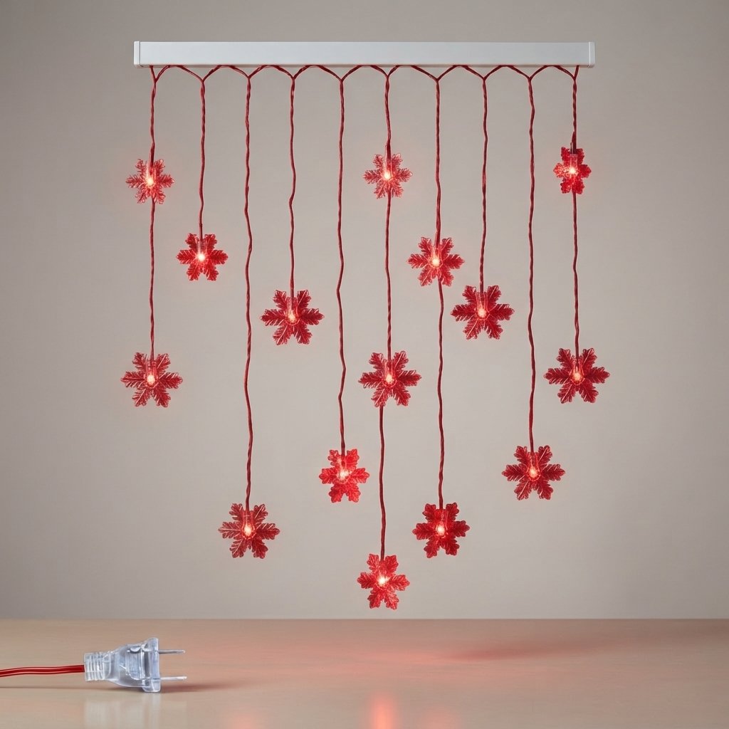 Snowflake Curtain Fairy Lights, 10.5 ft — Red