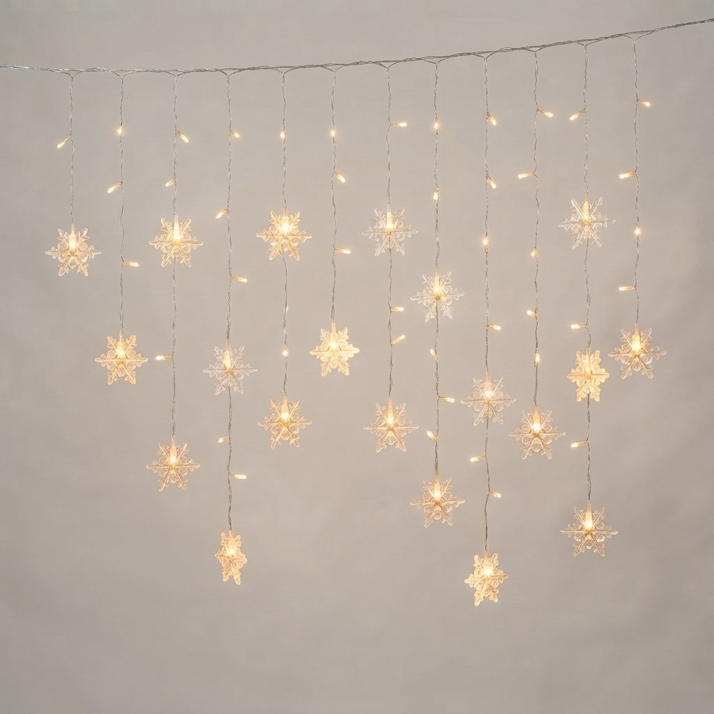 Snowflake Curtain Lights with Remote — Warm