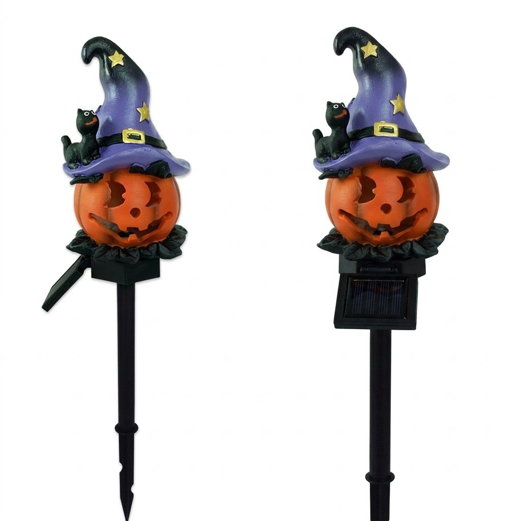 Solar-Powered Halloween Garden Stake Lights – Resin Pumpkin and Ghost Lanterns for Outdoor Use — Wizard Pumpkin