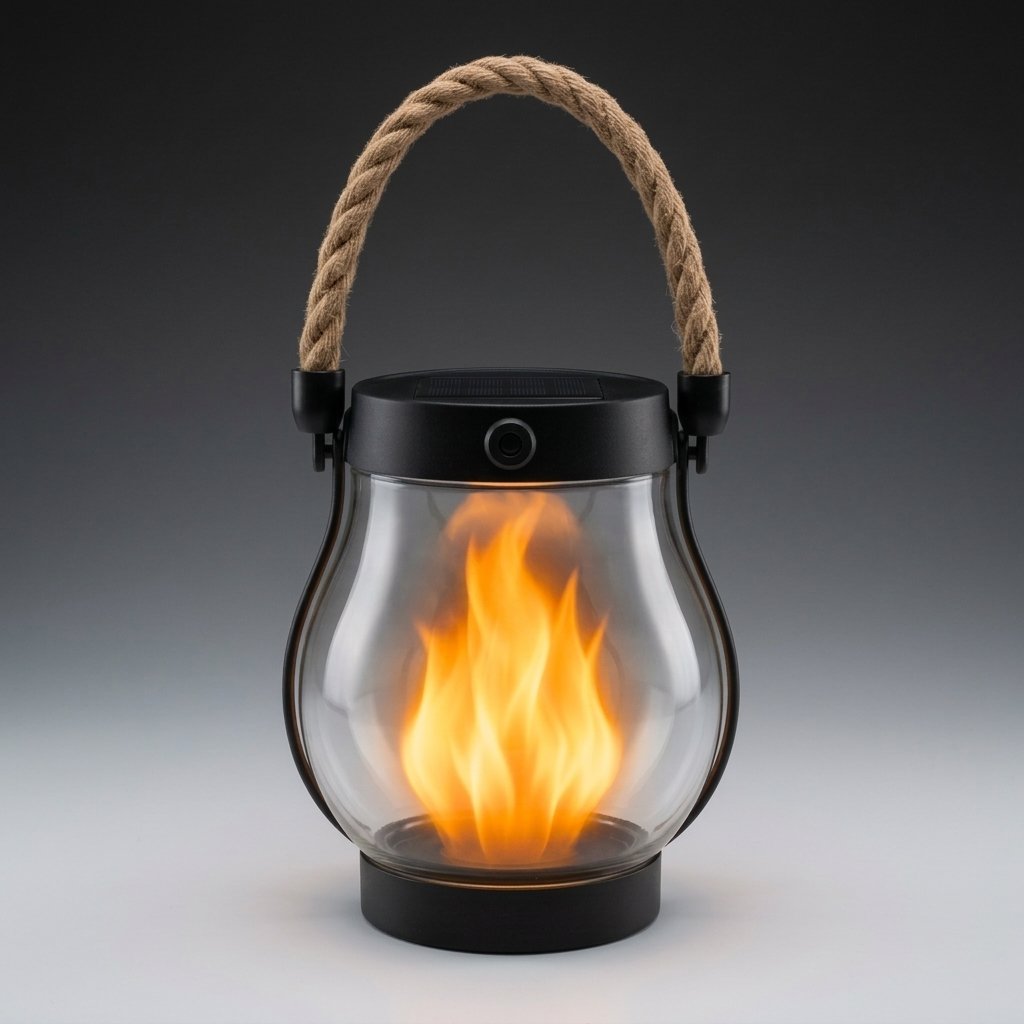 Solar-Powered Outdoor Lantern with Flickering Flame Effect — 1 PCS