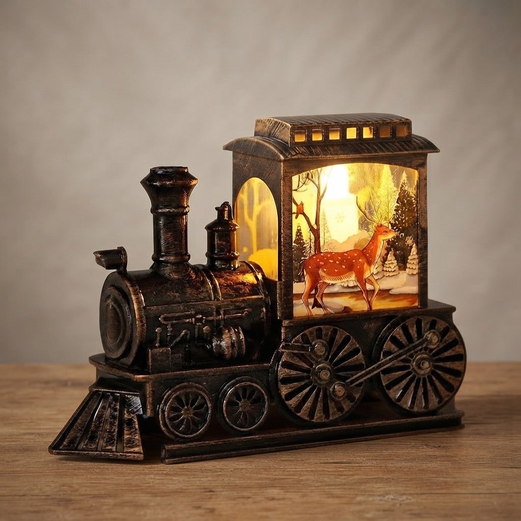 Vintage Train LED Lantern with Winter Scene — Elk