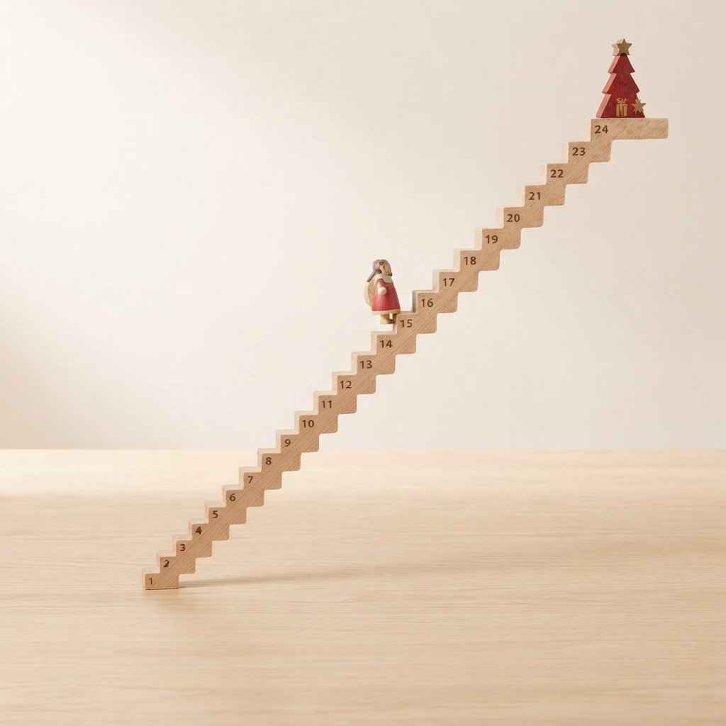 Wooden Advent Staircase with Santa Figurine — Default
