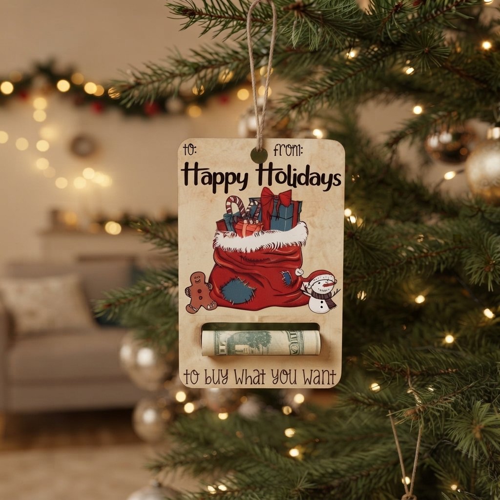 Wooden Christmas Money Gift Card Holder — Santa Claus