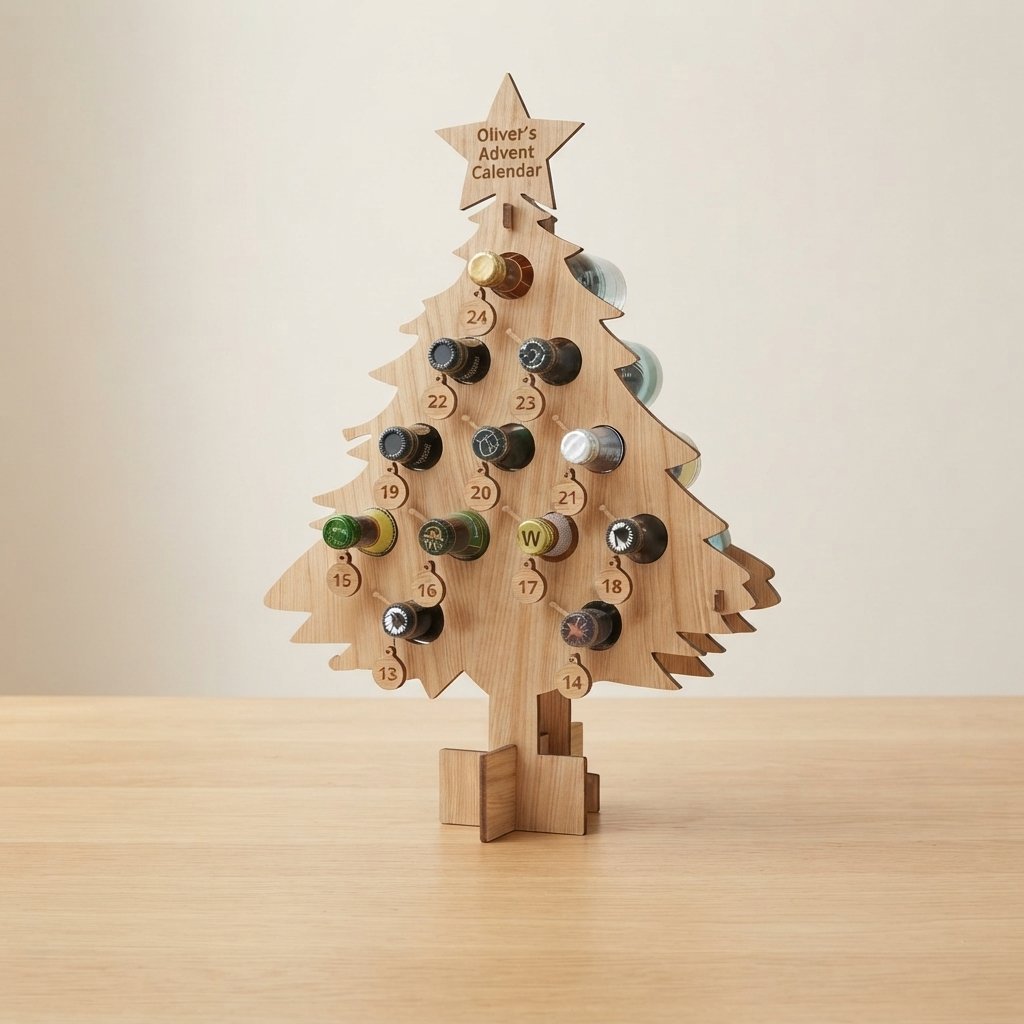 Wooden Mini-Bottle Advent Calendar Holder — Tree