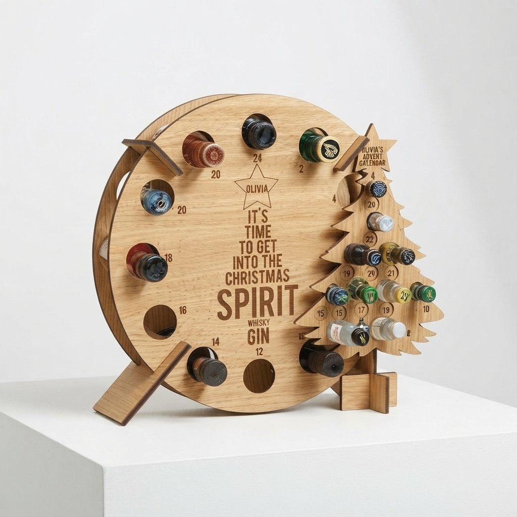 Wooden Mini-Bottle Advent Calendar Stand — Tree