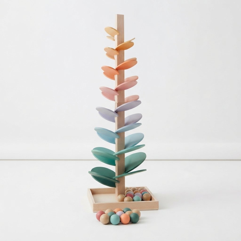Wooden Rainbow Marble Run Sound Tree — Explorer Set 29 cm (Flower Sound Tree + 10 free balls)