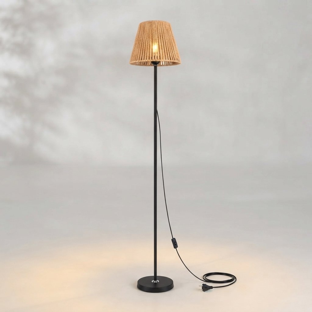 Woven Rattan Floor Lamp with Natural Shade — 1 piece