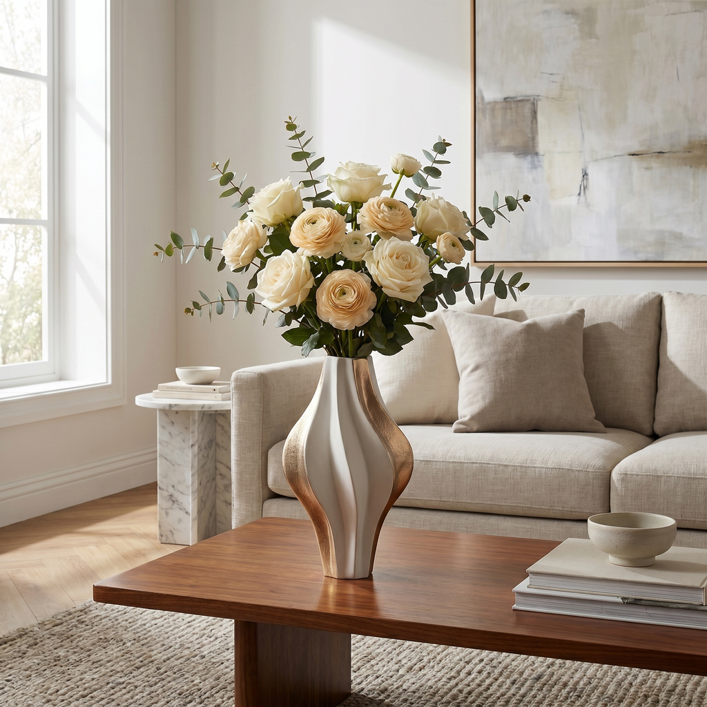 Modern Twisted Ceramic Vase for Living Room, Office & Home Décor