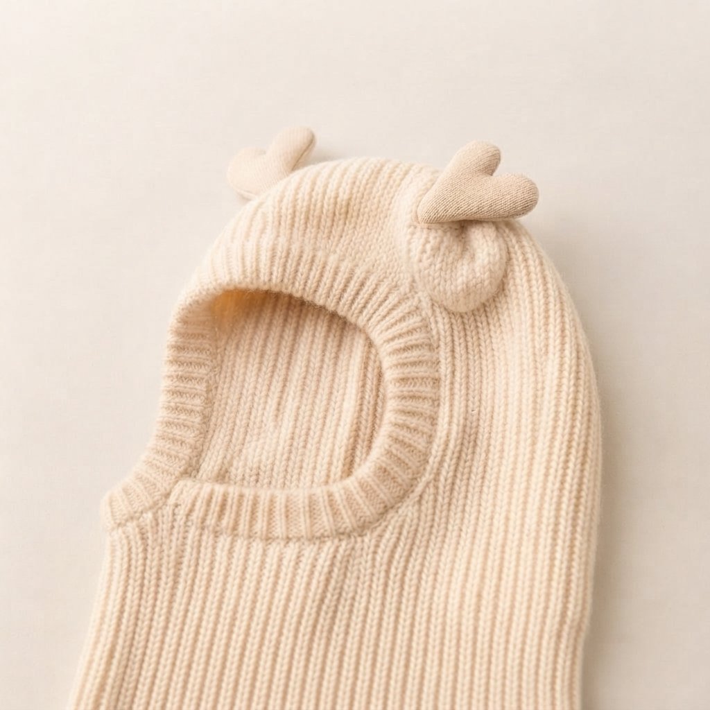 Baby Knit Balaclava with Bear Ears — Cream