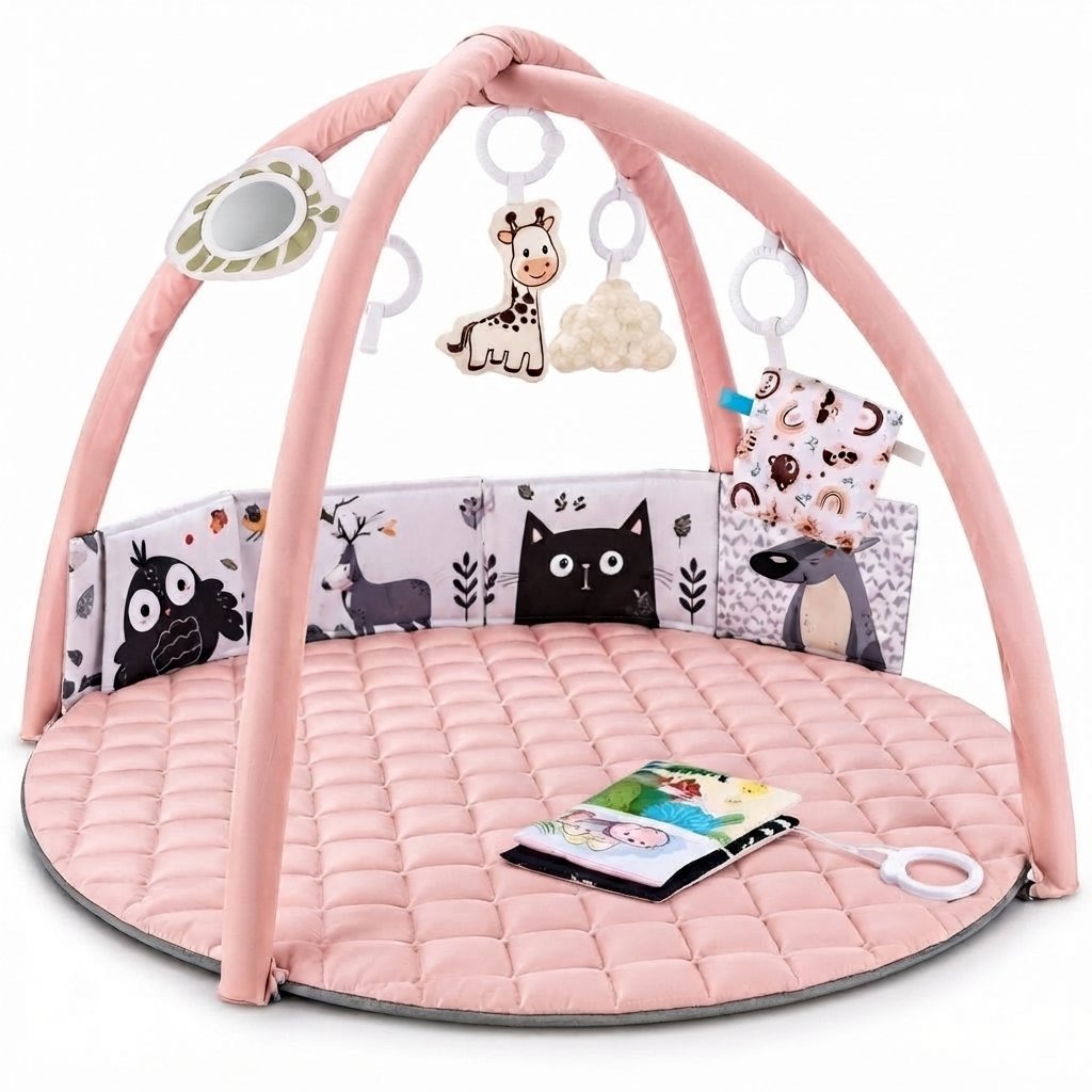 Baby Play Gym with 6 Sensory Toys — Pink