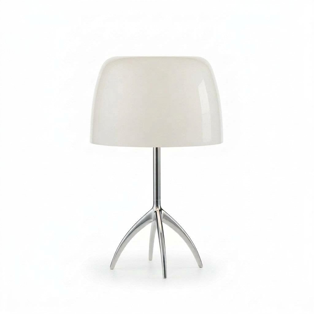 Bauhaus-Inspired Glass Table Lamp with Polished Chrome Tripod Base — White