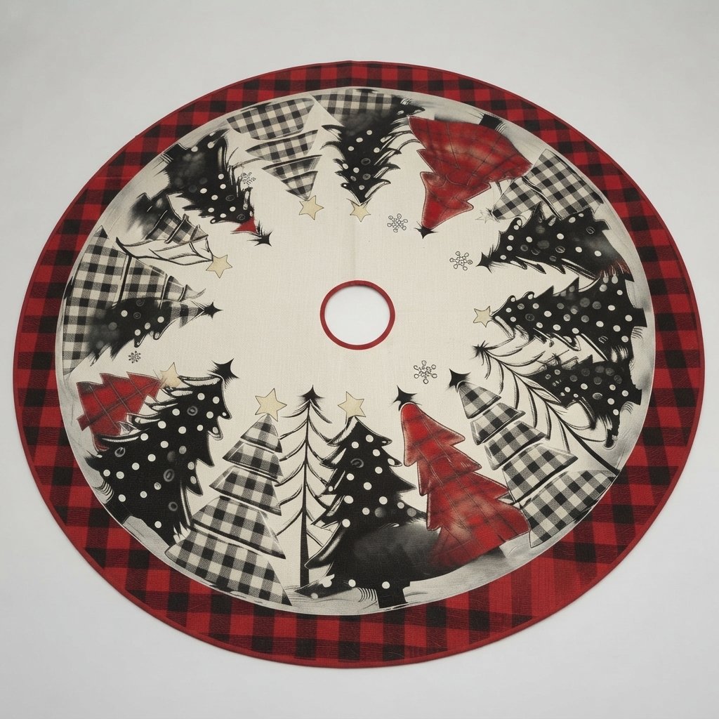 Buffalo Check Patchwork Christmas Tree Skirt — 121.92 cm / 48 in Round