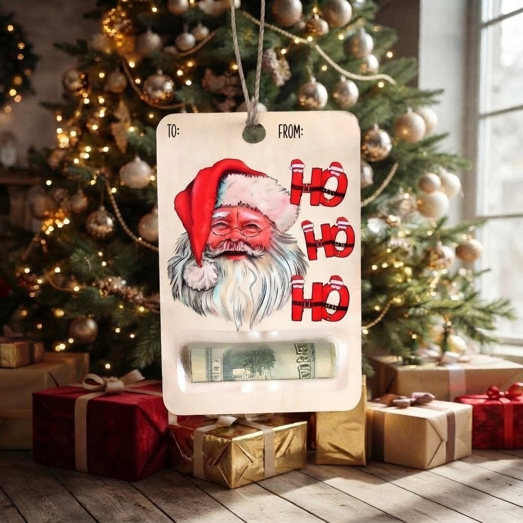 Christmas Wooden Money Gift Tag — Santa Claus 2