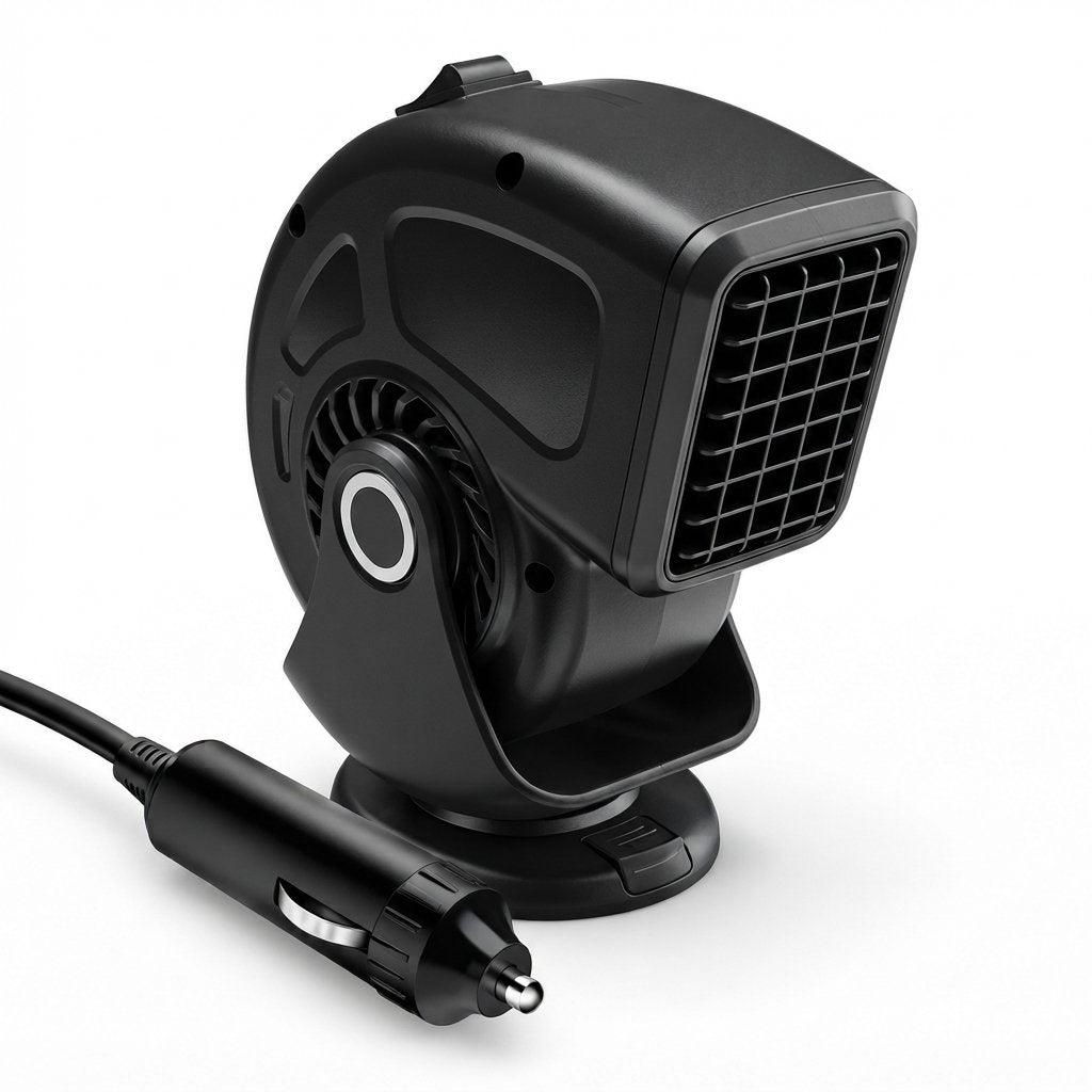 Compact Car Heater and Defogger with Multi-Directional Air — Black