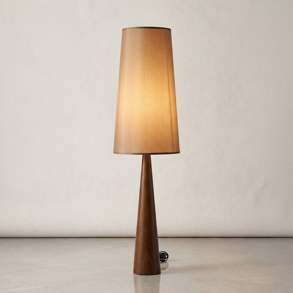 Conical Solid Wood Wabi-Sabi Lamp with Fabric Shade – Table Lamp and Floor Lamp — Floor Lamp