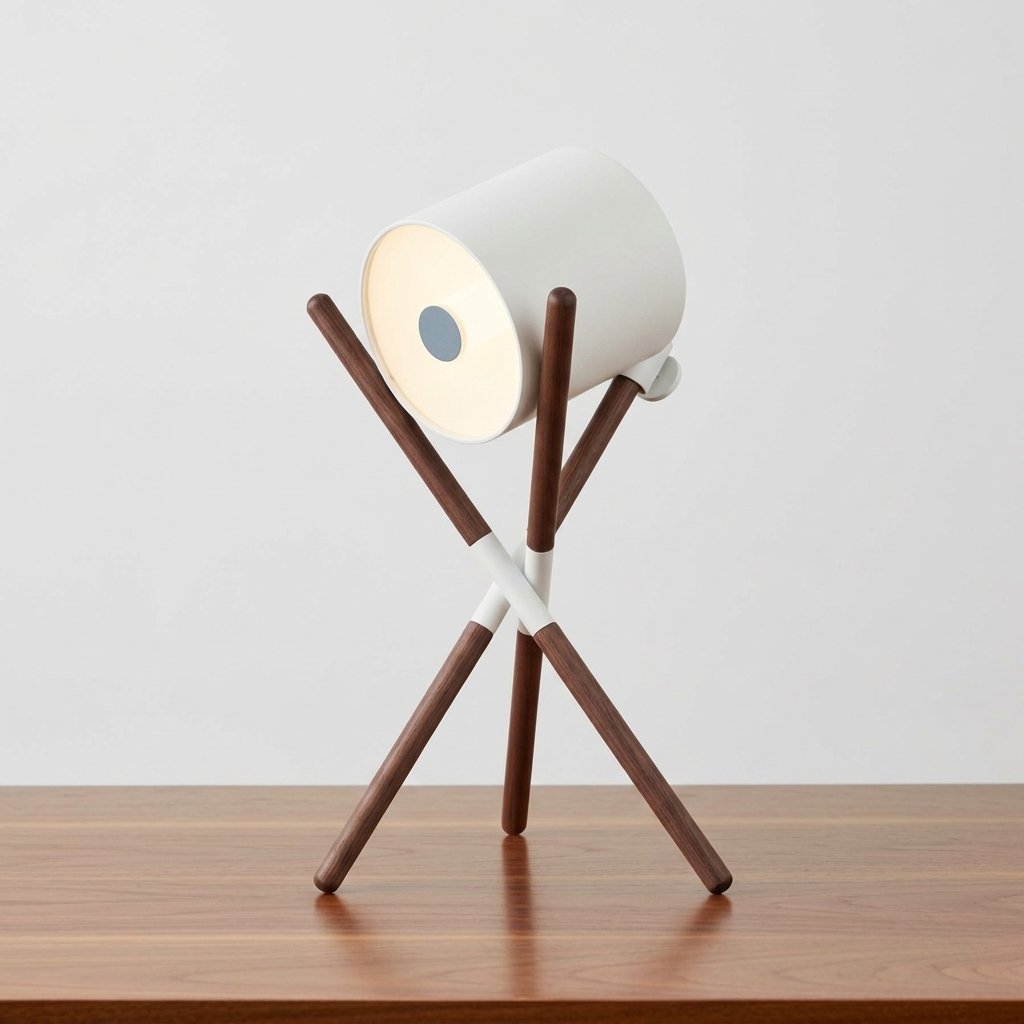 Crossover Drum Tripod Table Lamp with Wood Legs — White-Walnut