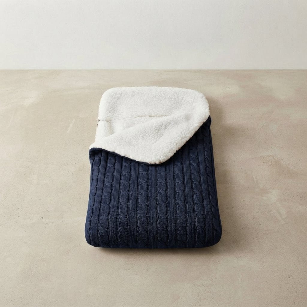 Edavate-Knit Baby Sleep Sack with Sherpa Lining — Navy Blue