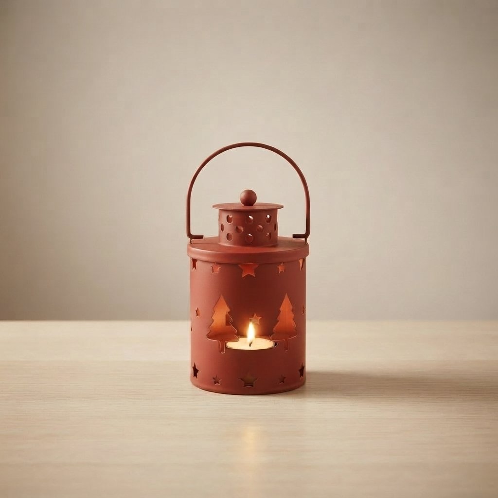 Festive Cut-Out Metal Lantern Set of 3 — Red