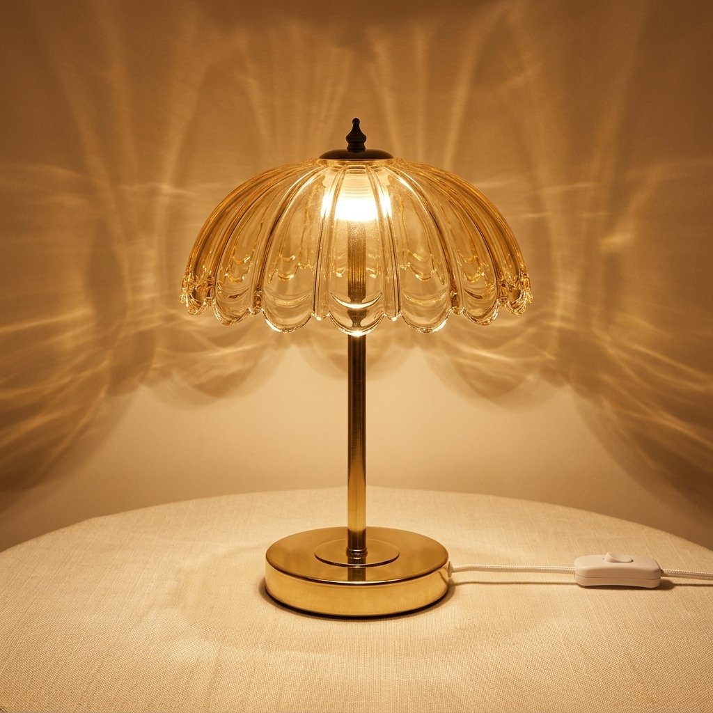 Fluted Petal Shade Table Lamp with Metal Base — Light Orange