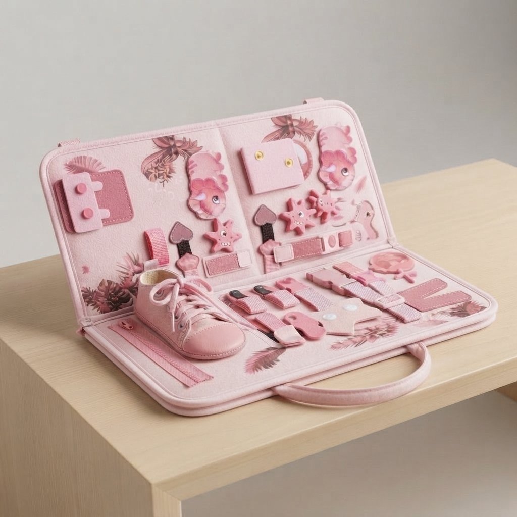Foldable Busy Board for Toddlers — Pink