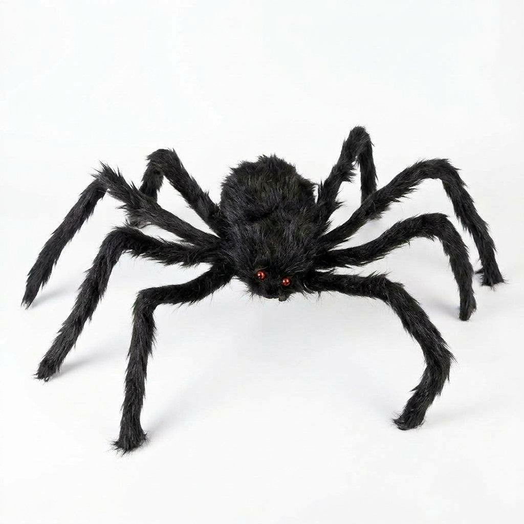 Giant Poseable Black Furry Spider Halloween Decoration with Red Eyes — 50 cm