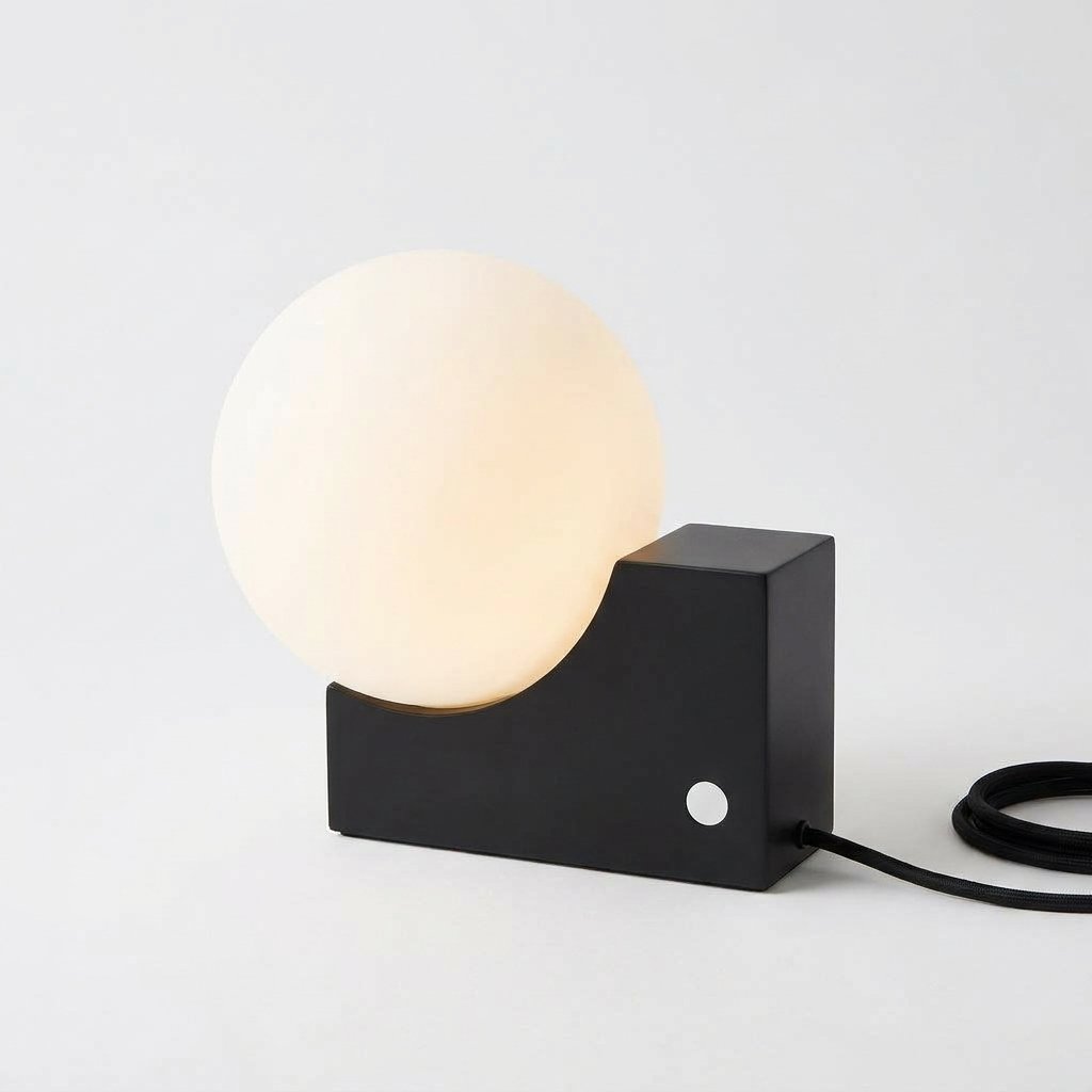 Globe Block Table Lamp with Frosted Glass Sphere and Metal Base — Black