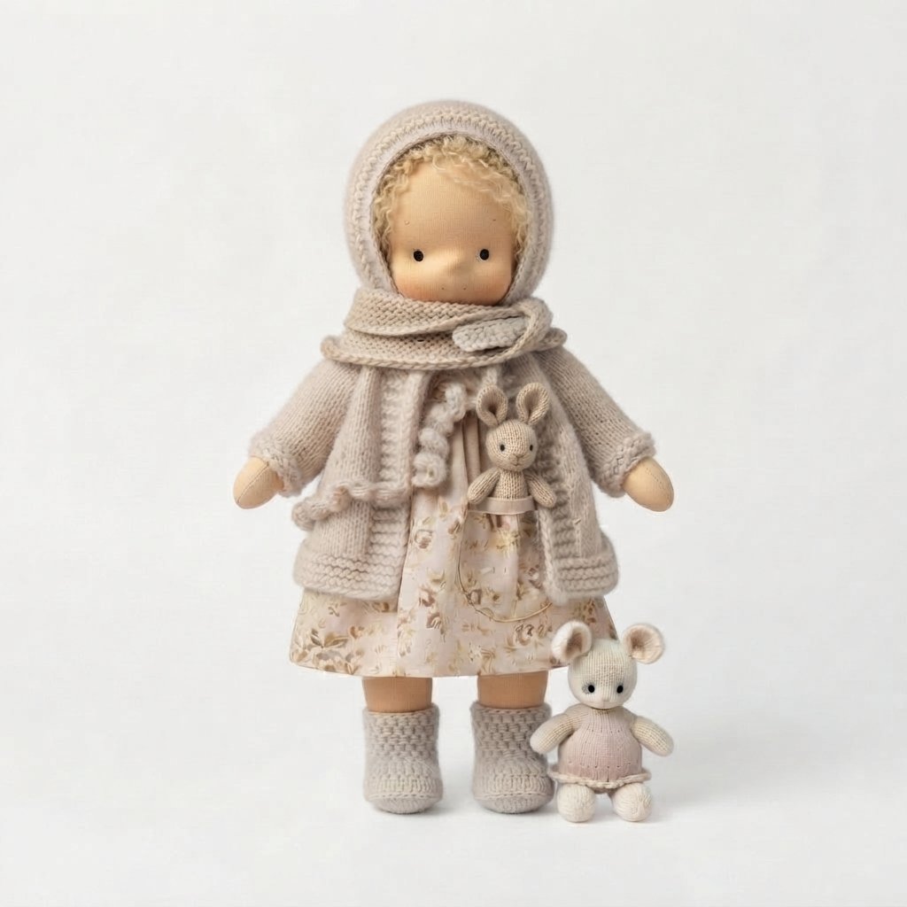 Handmade Cloth Doll & Stuffed Animal Gift Set — Style 2