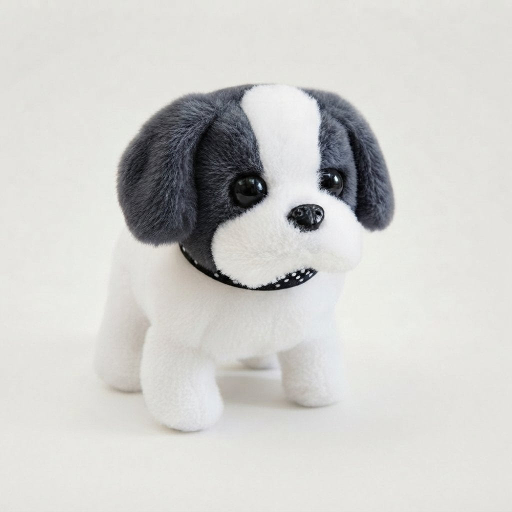 Interactive Plush Puppy Toy – Walks & Barks — White Grey