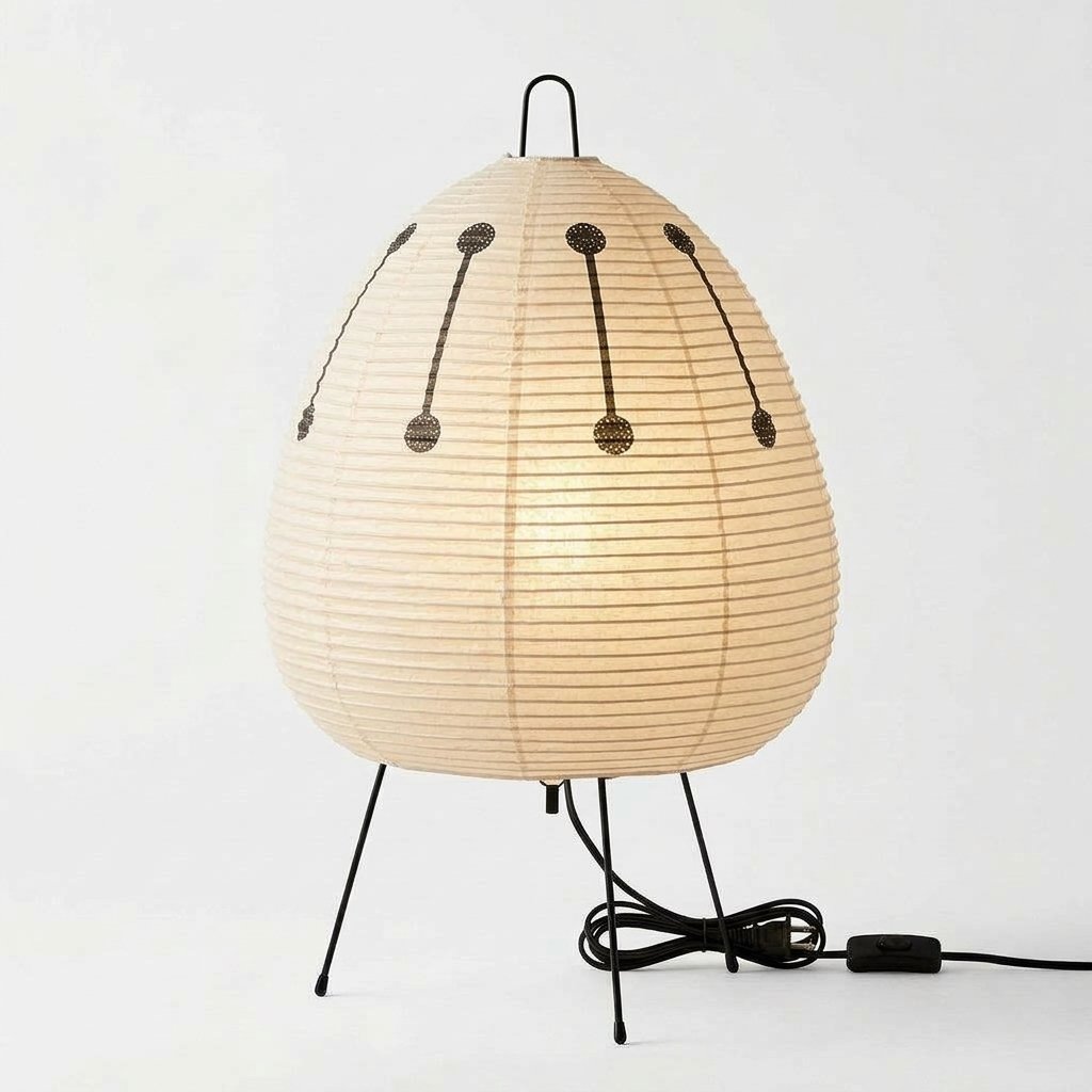 Japanese-style rice paper lantern table lamp with tripod stand — Textured